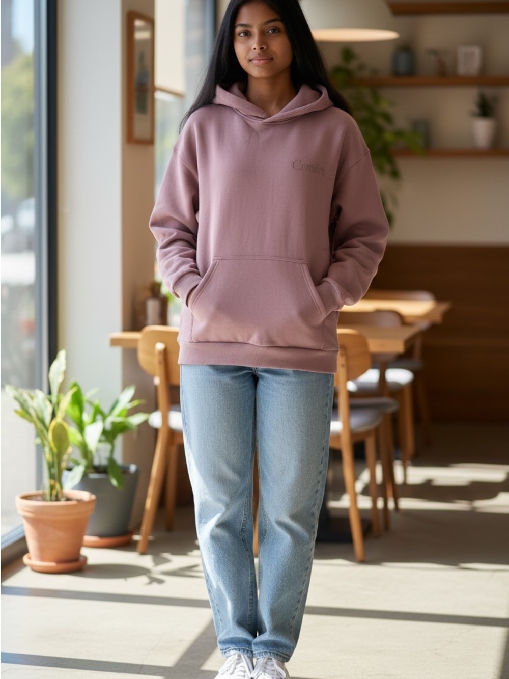 Comfrt Hoodie Pullover Dusty Mauve Pink Heavyweight Oversized Unisex Medium